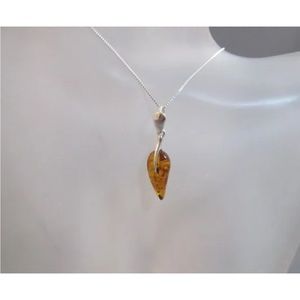 Sterling silver cognac Amber pendant necklace